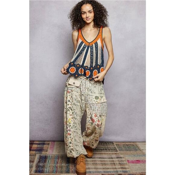 POL Openwork Stripe Pattern Flowy Tank with Scalloped Edge - Picture 5 of 5